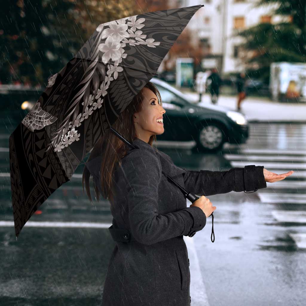 Hawaiian Plumeria and Hibiscus with Turtles Umbrella Polynesian Art Grayscale - Polynesian Pride