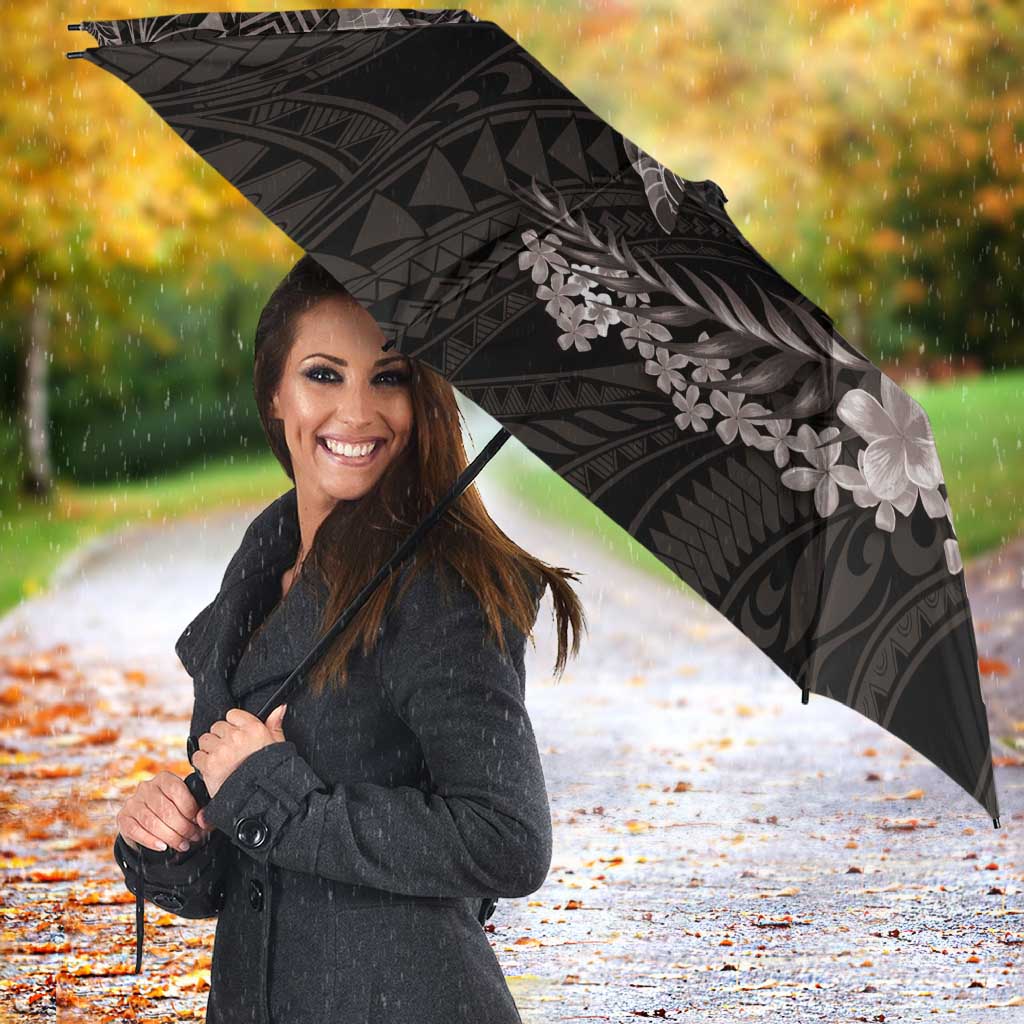 Hawaiian Plumeria and Hibiscus with Turtles Umbrella Polynesian Art Grayscale - Polynesian Pride