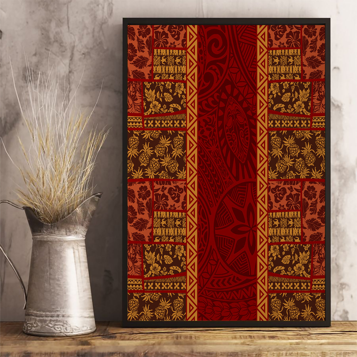 Hawaii Style Hibiscus and Tribal Element Fabric Patchwork Canvas Wall Art LT03 - Polynesian Pride