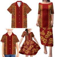 Hawaii Style Hibiscus and Tribal Element Fabric Patchwork Family Matching Puletasi Dress and Hawaiian Shirt LT03 - Polynesian Pride