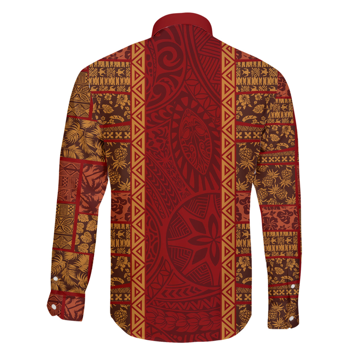 Hawaii Style Hibiscus and Tribal Element Fabric Patchwork Family Matching Short Sleeve Bodycon Dress and Hawaiian Shirt LT03 - Polynesian Pride