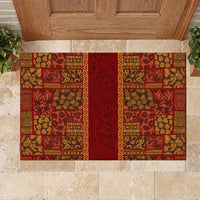 Hawaii Style Hibiscus and Tribal Element Fabric Patchwork Rubber Doormat LT03 - Polynesian Pride