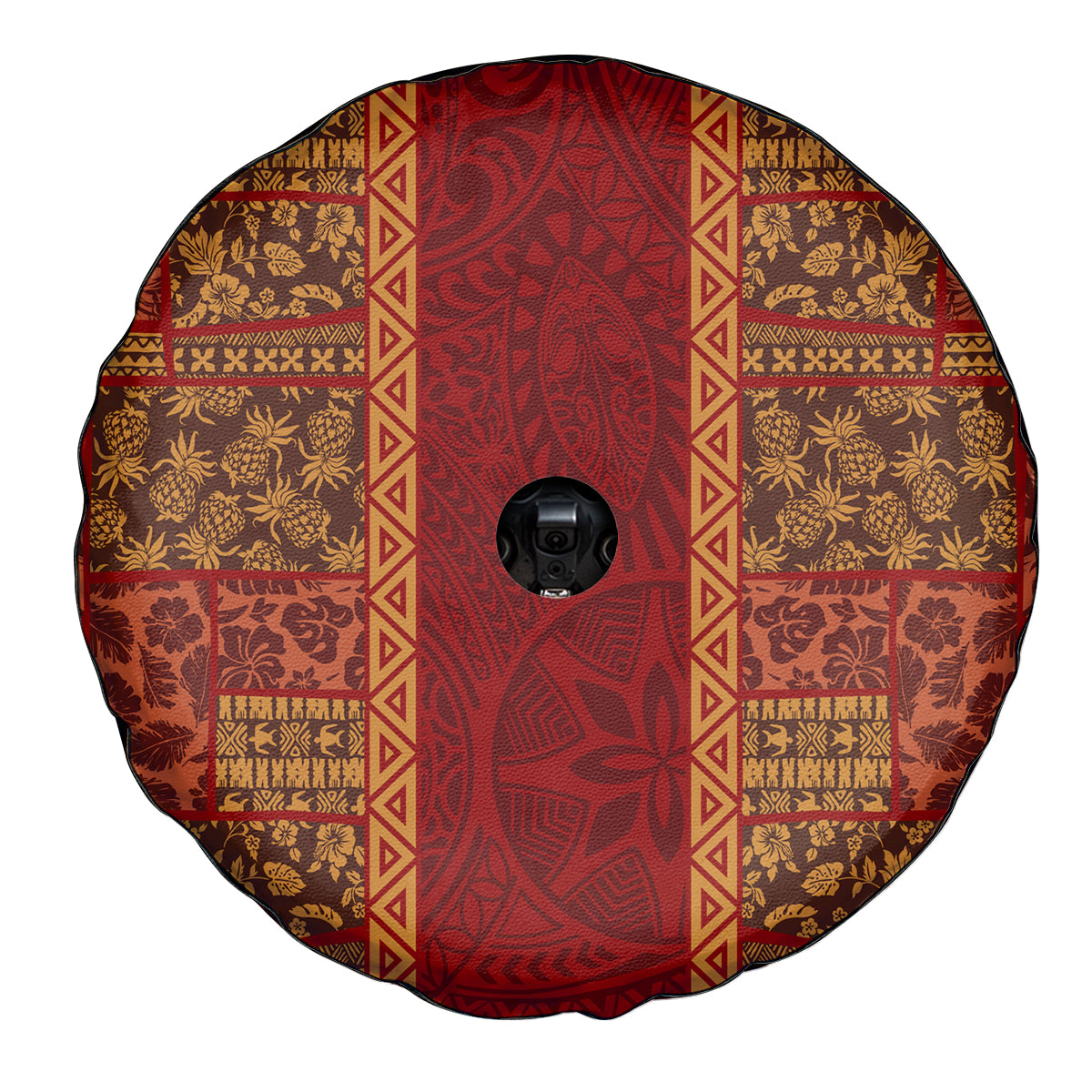 Hawaii Style Hibiscus and Tribal Element Fabric Patchwork Spare Tire Cover LT03 - Polynesian Pride