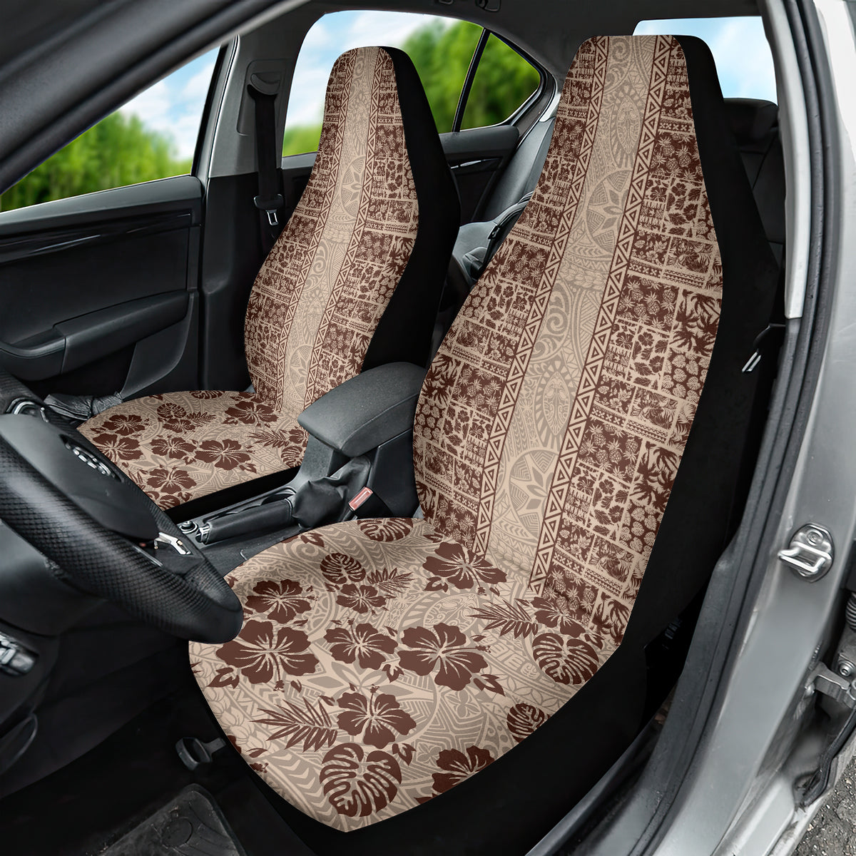 Hawaii Style Hibiscus and Tribal Element Fabric Patchwork Car Seat Cover Beige Version LT03 - Polynesian Pride