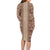 Hawaii Style Hibiscus and Tribal Element Fabric Patchwork Family Matching Long Sleeve Bodycon Dress and Hawaiian Shirt Beige Version LT03 - Polynesian Pride