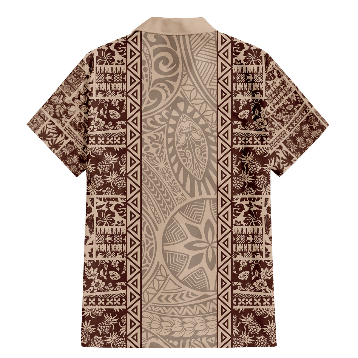 Hawaii Style Hibiscus and Tribal Element Fabric Patchwork Family Matching Mermaid Dress and Hawaiian Shirt Beige Version LT03 - Polynesian Pride