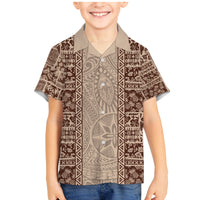 Hawaii Style Hibiscus and Tribal Element Fabric Patchwork Family Matching Mermaid Dress and Hawaiian Shirt Beige Version LT03 Son's Shirt Beige - Polynesian Pride