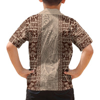 Hawaii Style Hibiscus and Tribal Element Fabric Patchwork Family Matching Puletasi Dress and Hawaiian Shirt Beige Version LT03 - Polynesian Pride
