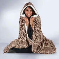 Hawaii Style Hibiscus and Tribal Element Fabric Patchwork Hooded Blanket Beige Version LT03 - Polynesian Pride