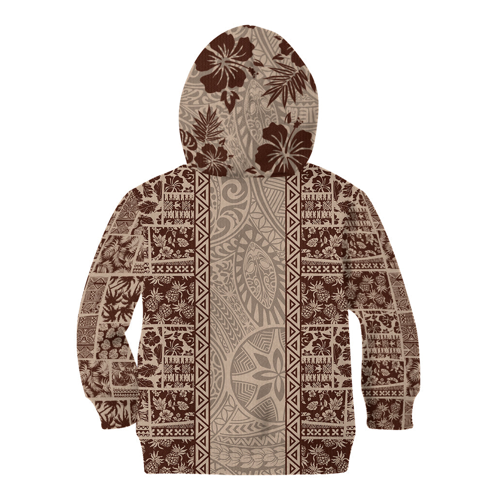 Hawaii Style Hibiscus and Tribal Element Fabric Patchwork Kid Hoodie Beige Version LT03 - Polynesian Pride