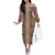Hawaii Style Hibiscus and Tribal Element Fabric Patchwork Off The Shoulder Long Sleeve Dress Beige Version LT03 Women Beige - Polynesian Pride