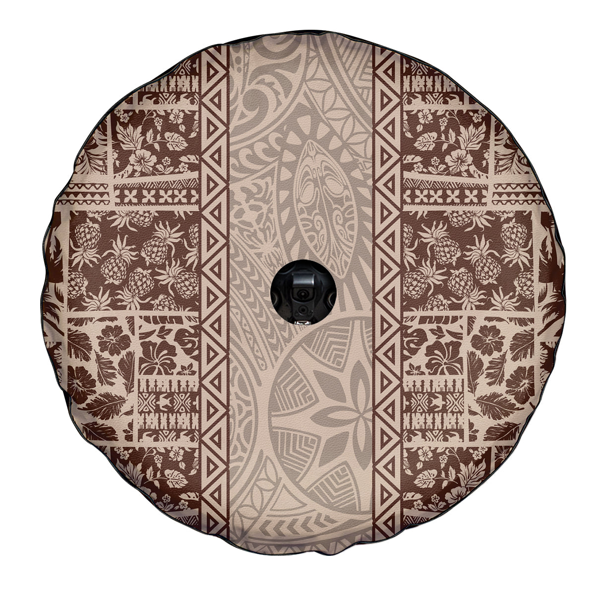 Hawaii Style Hibiscus and Tribal Element Fabric Patchwork Spare Tire Cover Beige Version LT03 - Polynesian Pride
