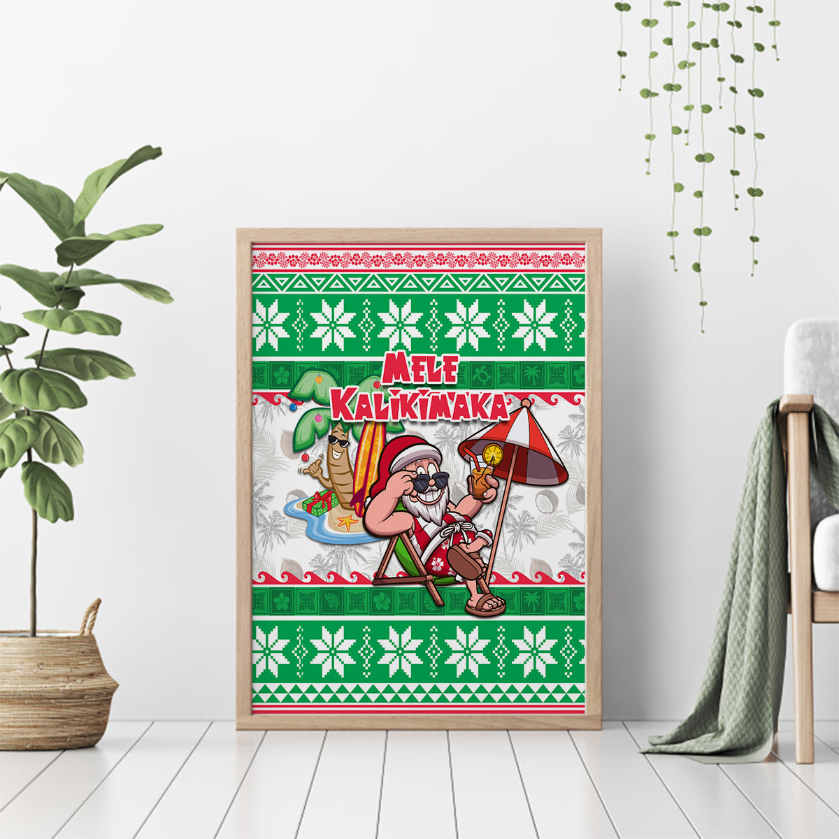 Hawaii Mele Kalikimaka Canvas Wall Art Aloha Santa and Palm Tree Mix Kakau Pattern LT03 - Polynesian Pride