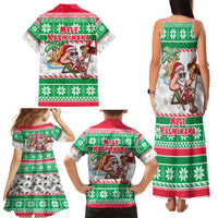 Hawaii Mele Kalikimaka Family Matching Tank Maxi Dress and Hawaiian Shirt Aloha Santa and Palm Tree Mix Kakau Pattern LT03 - Polynesian Pride