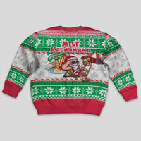 Hawaii Mele Kalikimaka Kid Ugly Christmas Sweater Aloha Santa and Palm Tree Mix Kakau Pattern LT03 - Polynesian Pride