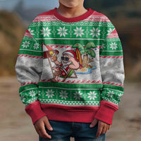 Hawaii Mele Kalikimaka Kid Ugly Christmas Sweater Aloha Santa and Palm Tree Mix Kakau Pattern LT03 - Polynesian Pride