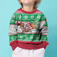 Hawaii Mele Kalikimaka Kid Ugly Christmas Sweater Aloha Santa and Palm Tree Mix Kakau Pattern LT03 - Polynesian Pride
