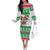 Hawaii Mele Kalikimaka Off The Shoulder Long Sleeve Dress Aloha Santa and Palm Tree Mix Kakau Pattern LT03 Women Green - Polynesian Pride