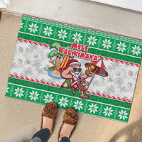 Hawaii Mele Kalikimaka Rubber Doormat Aloha Santa and Palm Tree Mix Kakau Pattern LT03 - Polynesian Pride