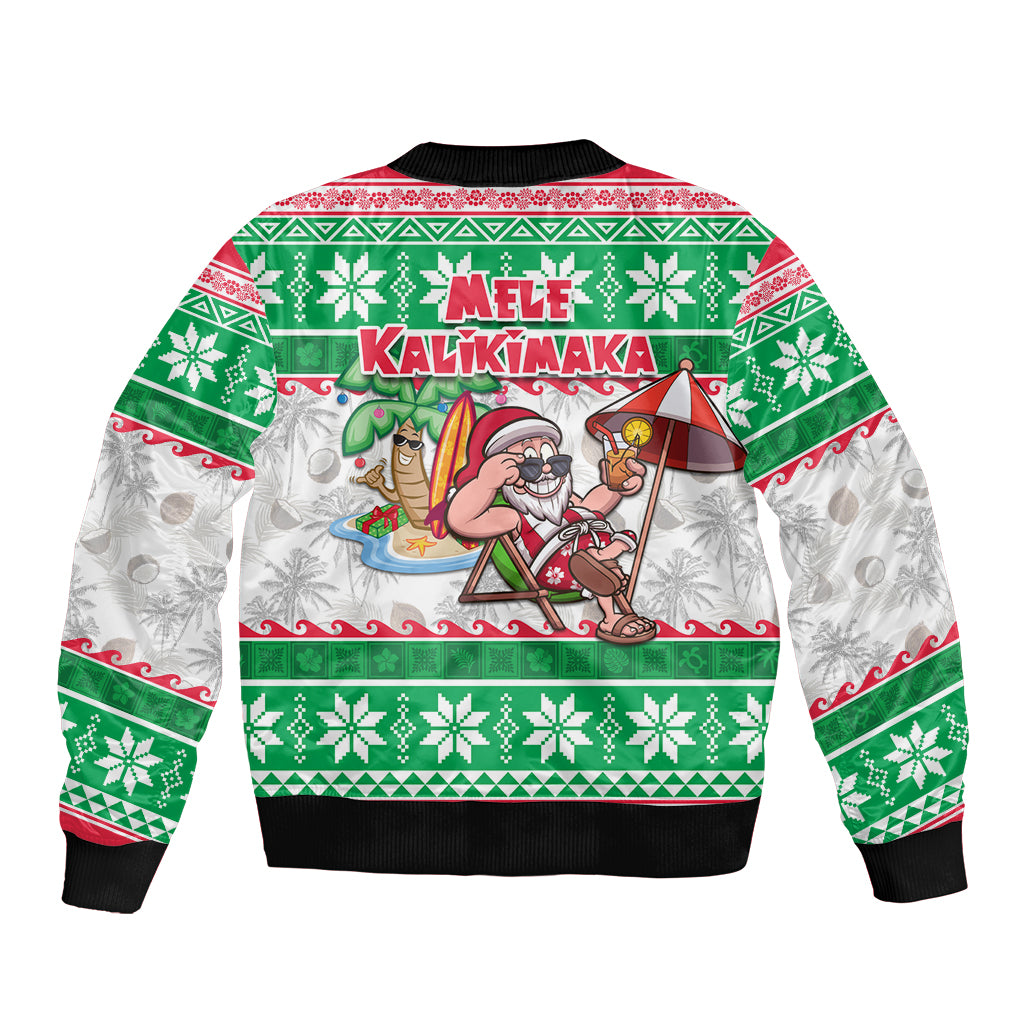 Hawaii Mele Kalikimaka Sleeve Zip Bomber Jacket Aloha Santa and Palm Tree Mix Kakau Pattern LT03 - Polynesian Pride