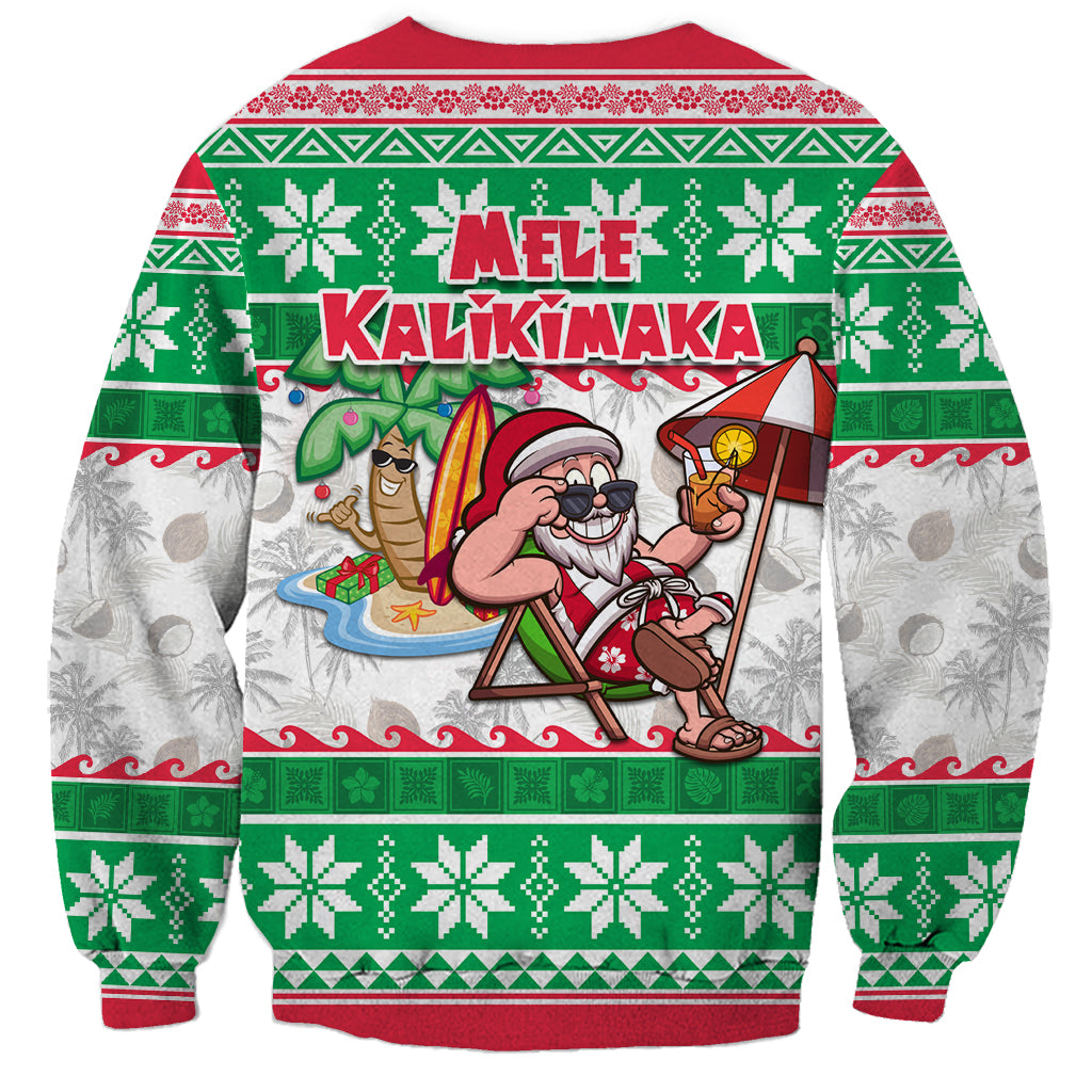 Hawaii Mele Kalikimaka Sweatshirt Aloha Santa and Palm Tree Mix Kakau Pattern LT03 - Polynesian Pride