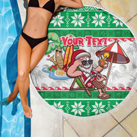 Custom Hawaii Mele Kalikimaka Beach Blanket Aloha Santa and Palm Tree Mix Kakau Pattern LT03 - Polynesian Pride