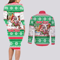 Custom Hawaii Mele Kalikimaka Couples Matching Long Sleeve Bodycon Dress and Long Sleeve Button Shirt Aloha Santa and Palm Tree Mix Kakau Pattern LT03 - Polynesian Pride
