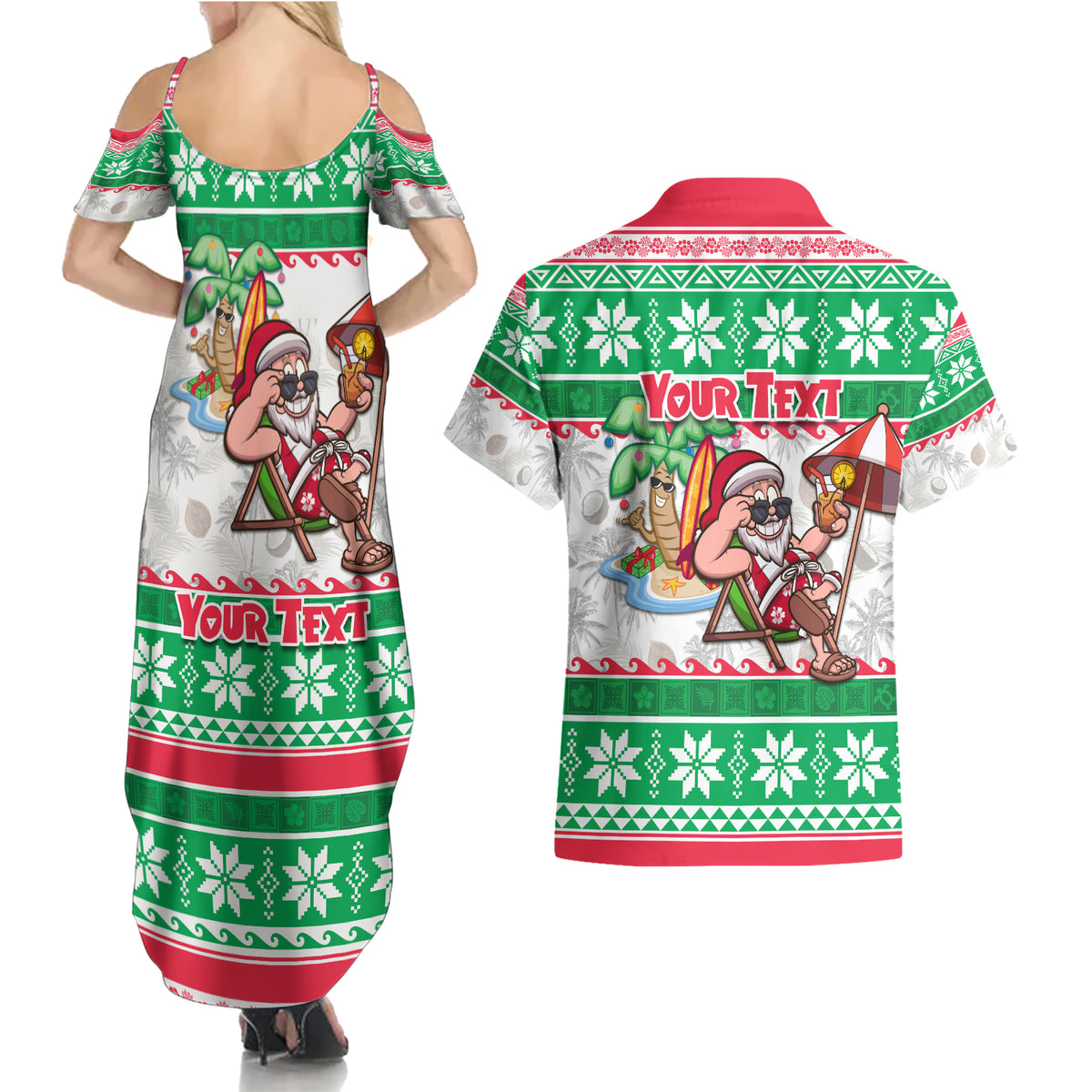 Custom Hawaii Mele Kalikimaka Couples Matching Summer Maxi Dress and Hawaiian Shirt Aloha Santa and Palm Tree Mix Kakau Pattern LT03 - Polynesian Pride