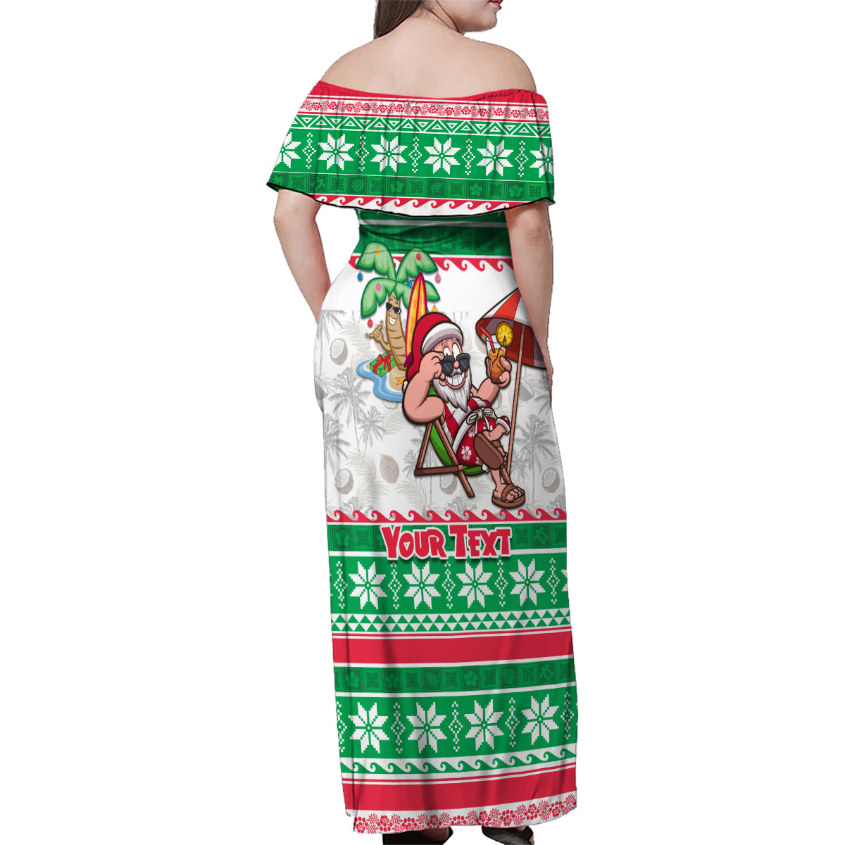 Custom Hawaii Mele Kalikimaka Family Matching Off Shoulder Maxi Dress and Hawaiian Shirt Aloha Santa and Palm Tree Mix Kakau Pattern LT03 - Polynesian Pride