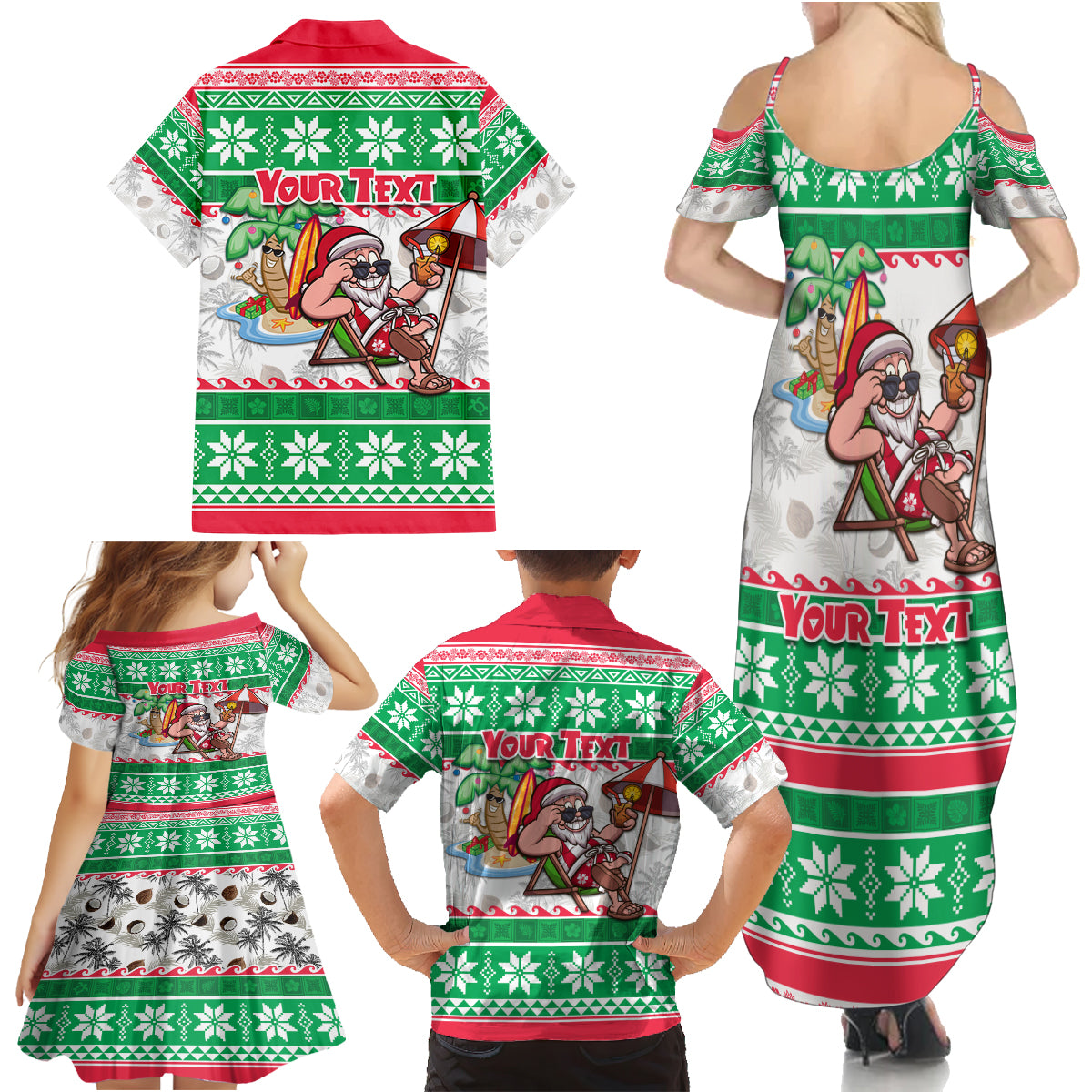 Custom Hawaii Mele Kalikimaka Family Matching Summer Maxi Dress and Hawaiian Shirt Aloha Santa and Palm Tree Mix Kakau Pattern LT03 - Polynesian Pride