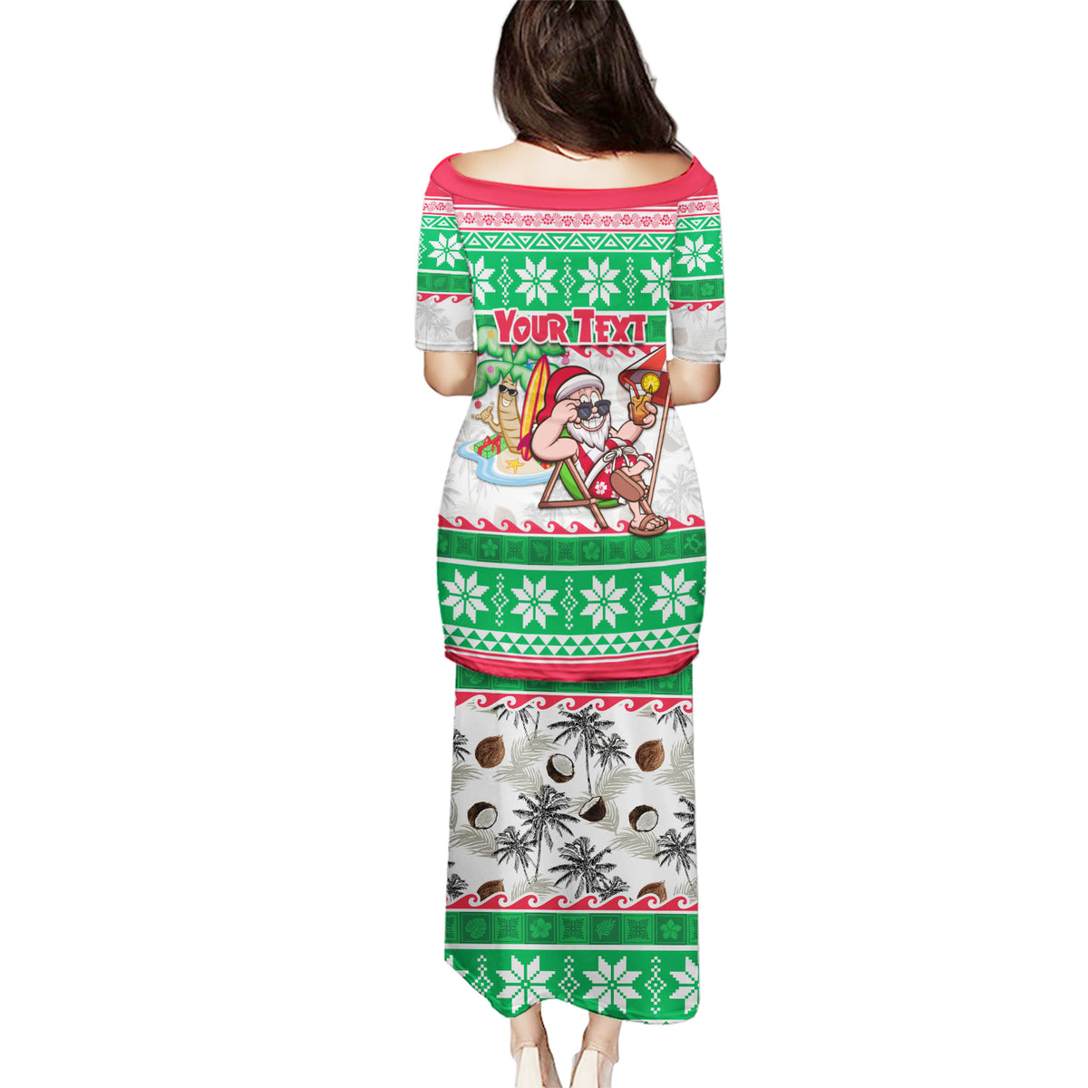 Custom Hawaii Mele Kalikimaka Puletasi Aloha Santa and Palm Tree Mix Kakau Pattern LT03 - Polynesian Pride