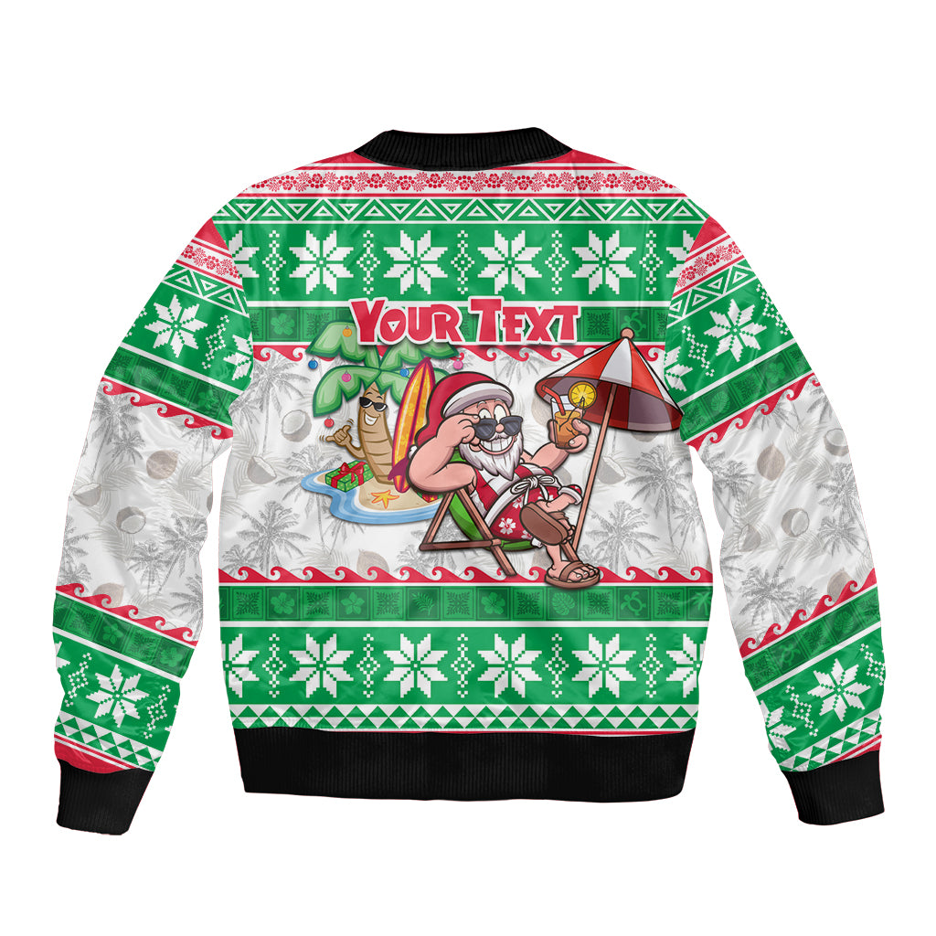 Custom Hawaii Mele Kalikimaka Sleeve Zip Bomber Jacket Aloha Santa and Palm Tree Mix Kakau Pattern LT03 - Polynesian Pride