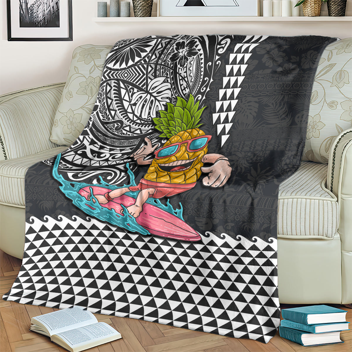 Hawaii Pineapple Surfing With Kakau Tribal Blanket LT03 - Polynesian Pride