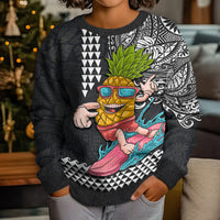 Hawaii Pineapple Surfing With Kakau Tribal Kid Ugly Christmas Sweater LT03 - Polynesian Pride