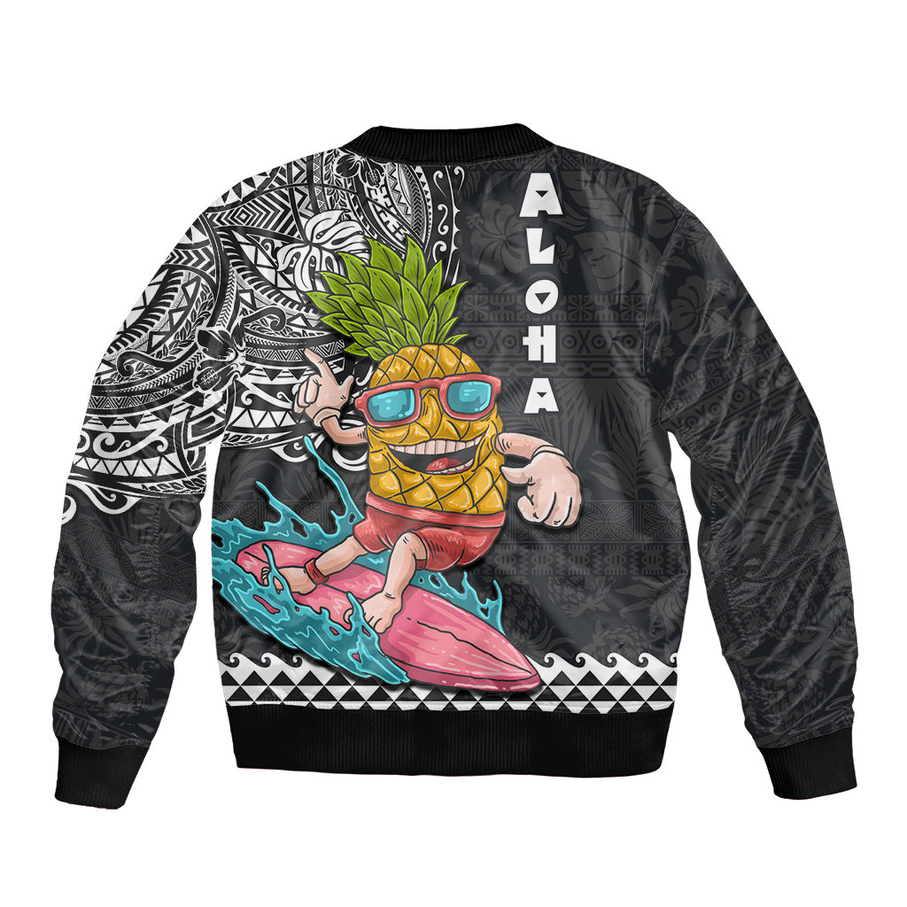 Hawaii Pineapple Surfing With Kakau Tribal Sleeve Zip Bomber Jacket LT03 - Polynesian Pride