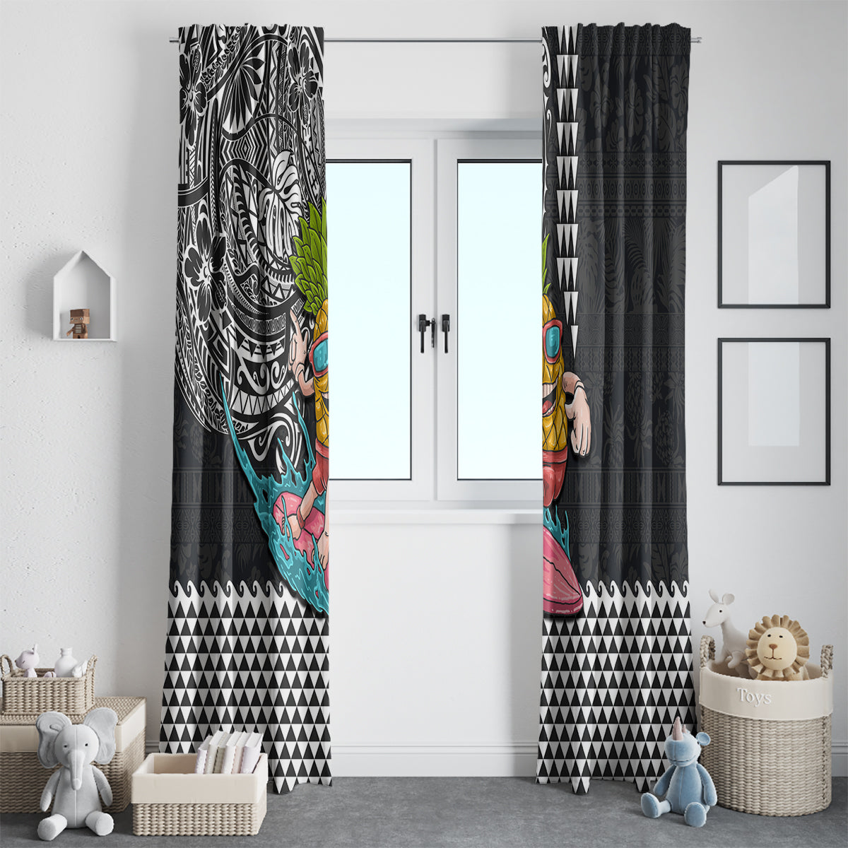 Hawaii Pineapple Surfing With Kakau Tribal Window Curtain LT03 - Polynesian Pride