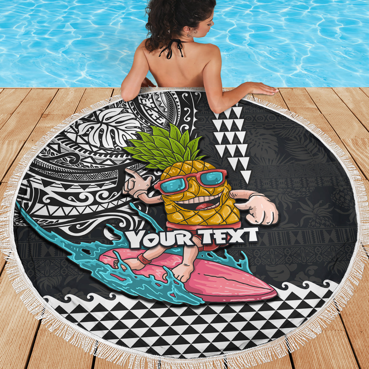 Hawaii Pineapple Surfing Kakau Tribal Personalised Beach Blanket LT03 - Polynesian Pride