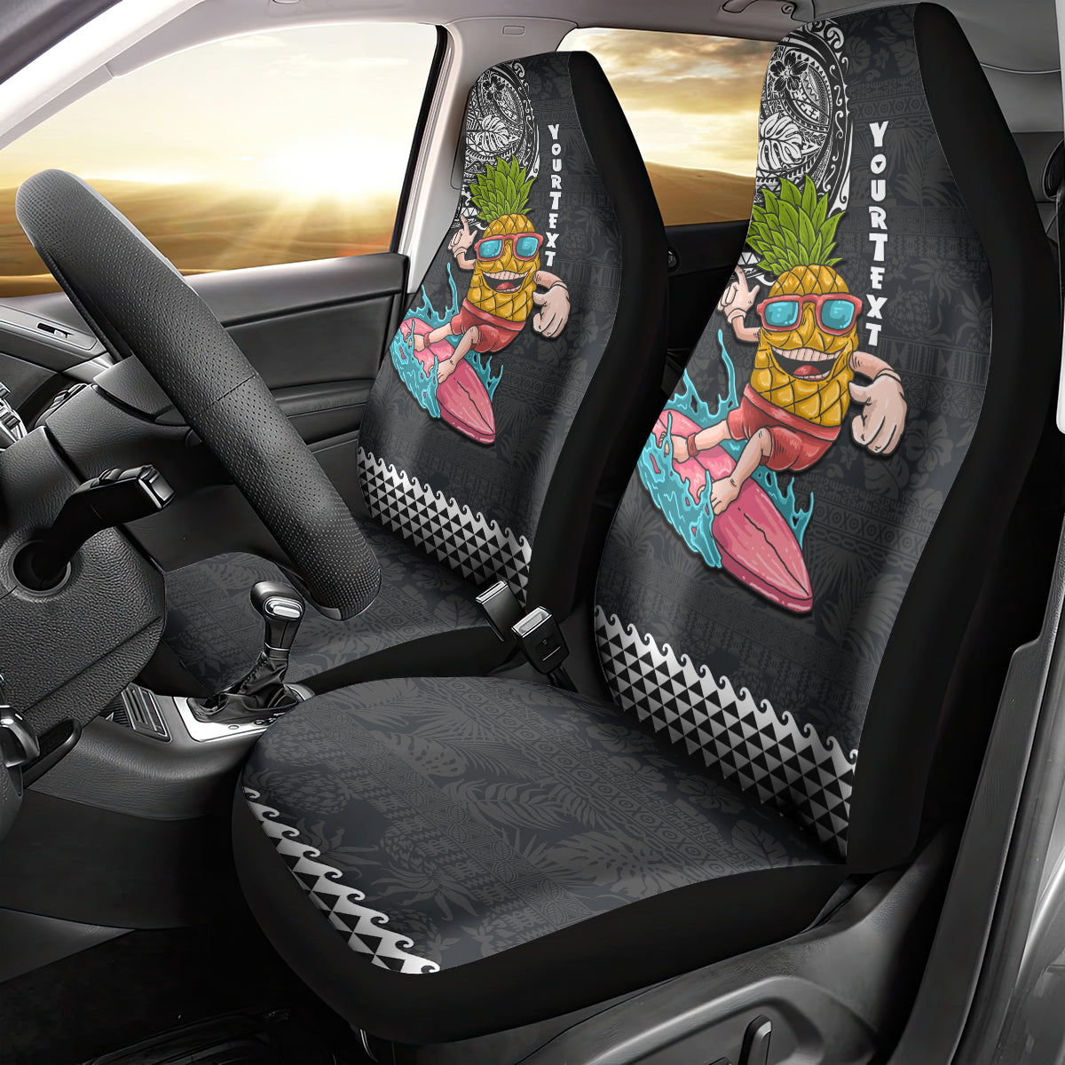 Hawaii Pineapple Surfing Kakau Tribal Personalised Car Seat Cover LT03 - Polynesian Pride