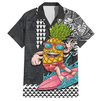 Hawaii Pineapple Surfing Kakau Tribal Personalised Family Matching Puletasi Dress and Hawaiian Shirt LT03 Dad's Shirt - Short Sleeve Brown - Polynesian Pride