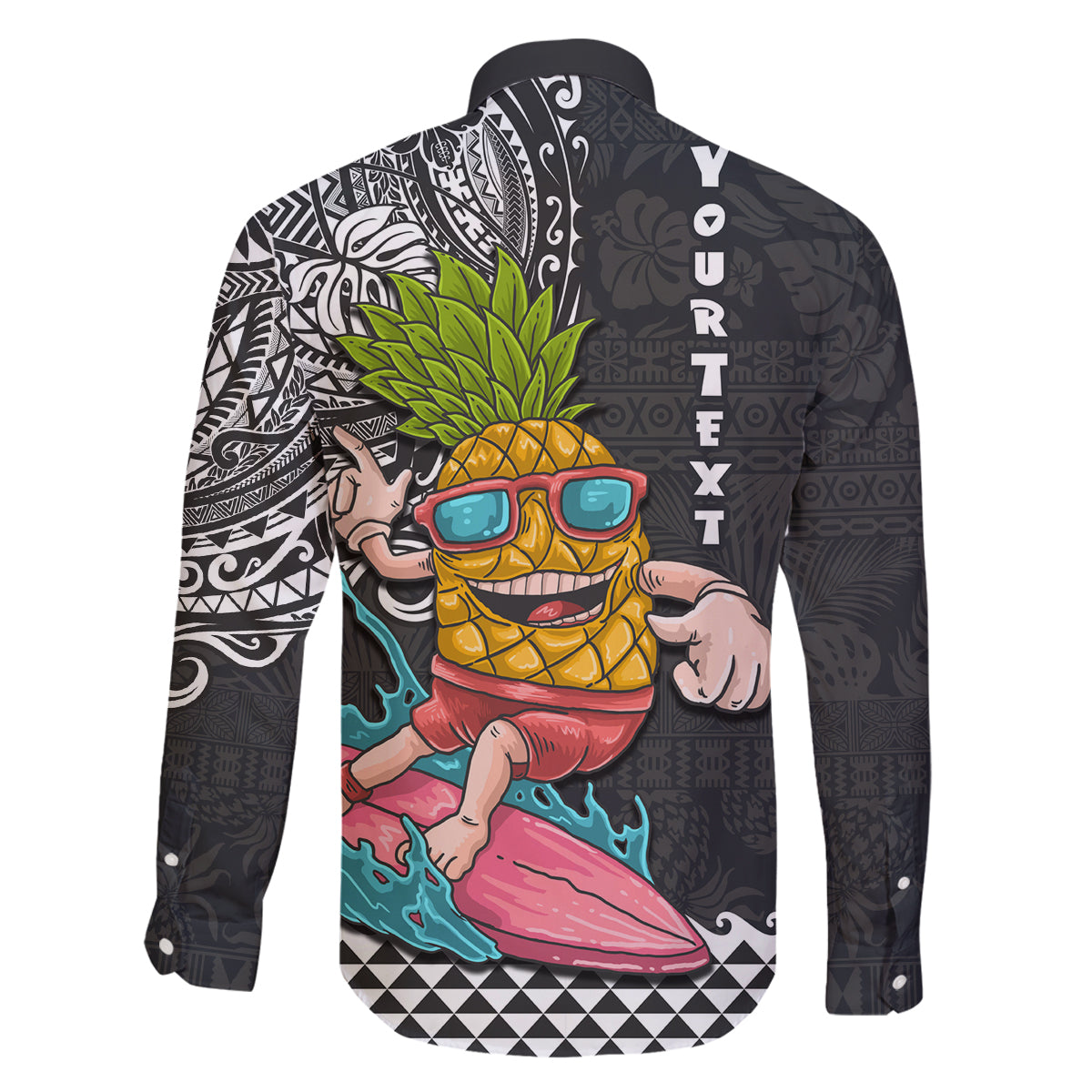 Hawaii Pineapple Surfing Kakau Tribal Personalised Family Matching Tank Maxi Dress and Hawaiian Shirt LT03 - Polynesian Pride