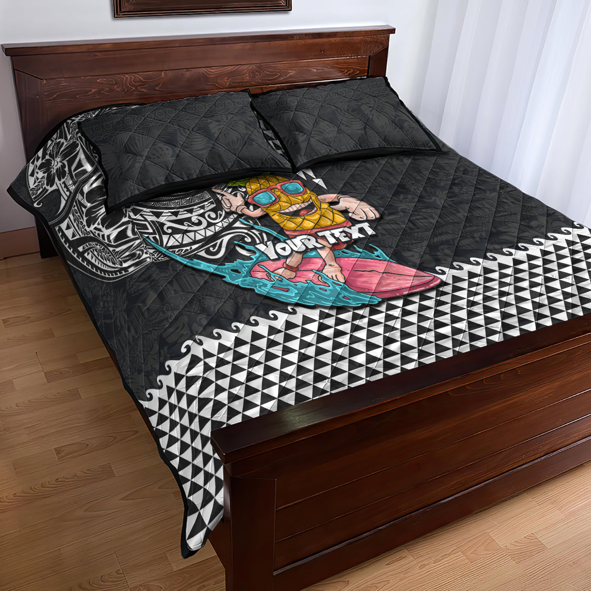 Hawaii Pineapple Surfing Kakau Tribal Personalised Quilt Bed Set LT03 - Polynesian Pride