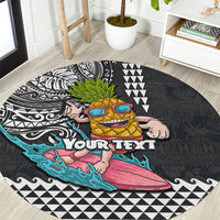 Hawaii Pineapple Surfing Kakau Tribal Personalised Round Carpet LT03 Brown - Polynesian Pride