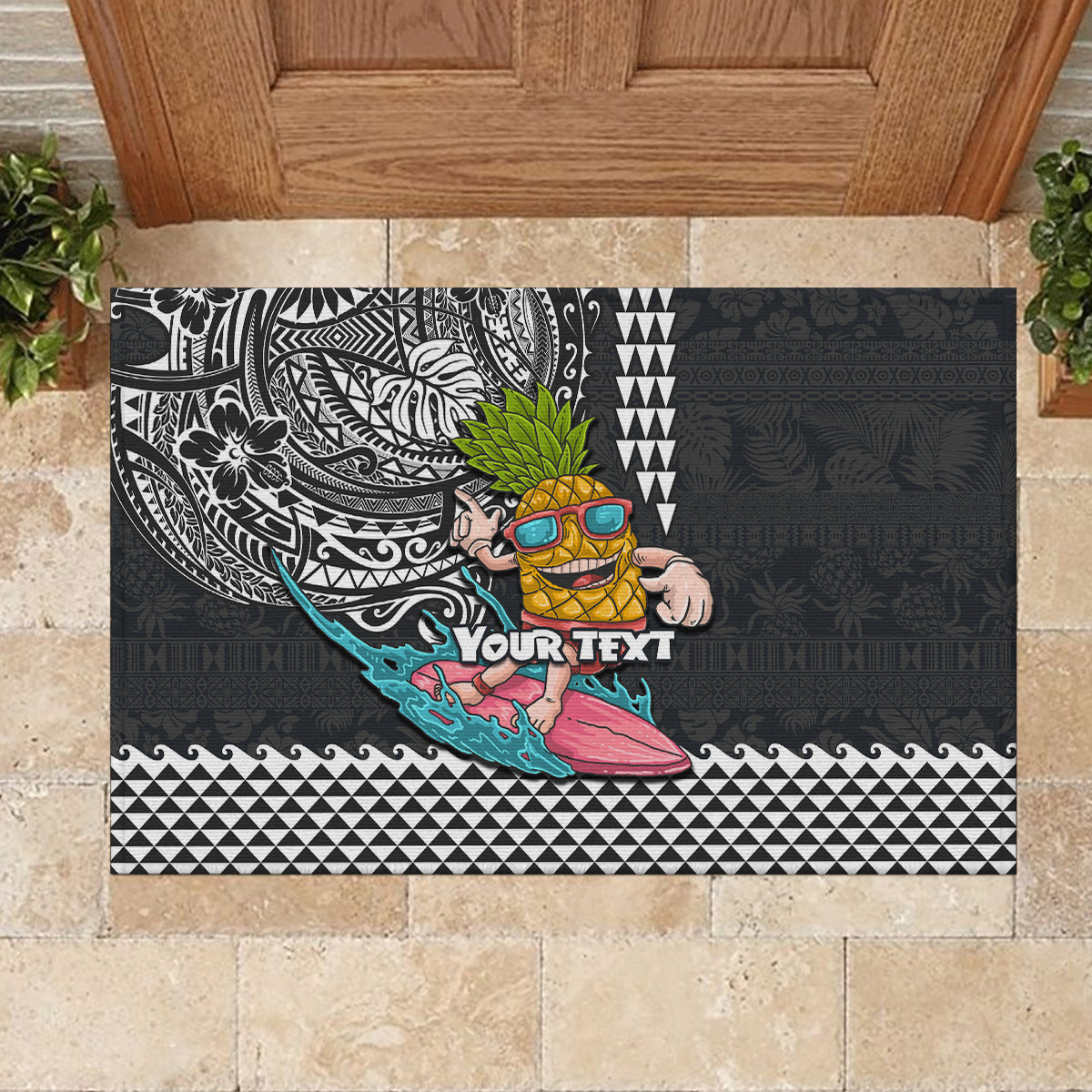 Hawaii Pineapple Surfing Kakau Tribal Personalised Rubber Doormat LT03 - Polynesian Pride