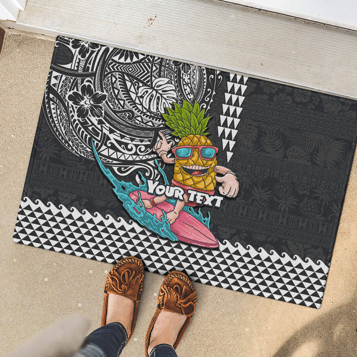 Hawaii Pineapple Surfing Kakau Tribal Personalised Rubber Doormat LT03 - Polynesian Pride