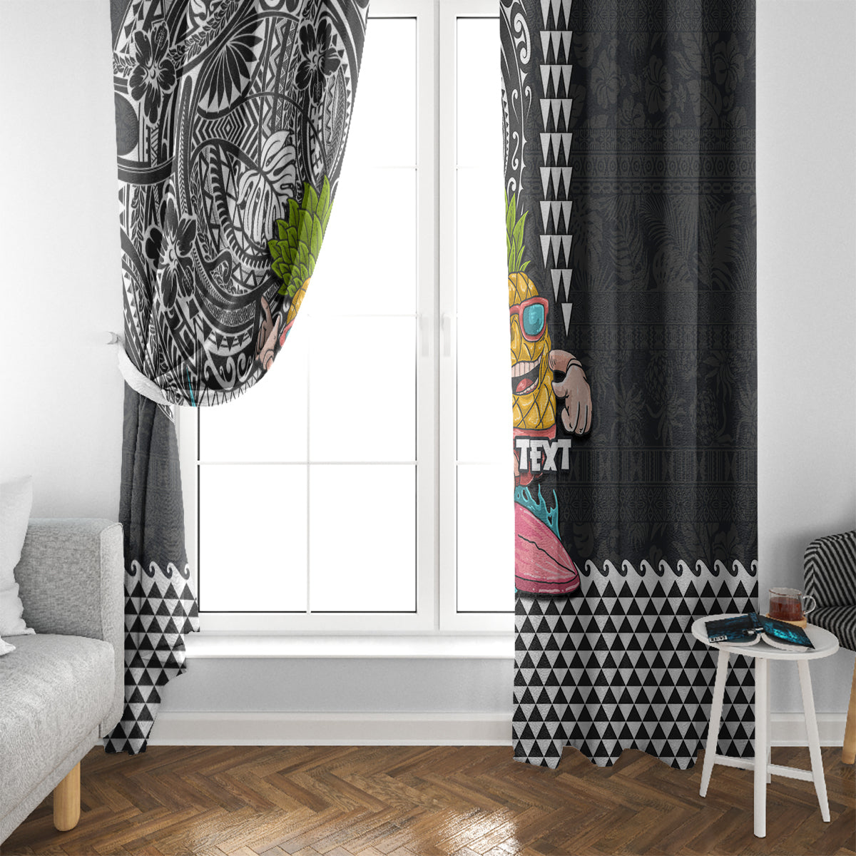 Hawaii Pineapple Surfing Kakau Tribal Personalised Window Curtain LT03 - Polynesian Pride