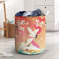 Hawaiian and Japanese Culture Together Laundry Basket Kakau Art Tattoo with Cranes and Sakura Spring Vibe - Polynesian Pride