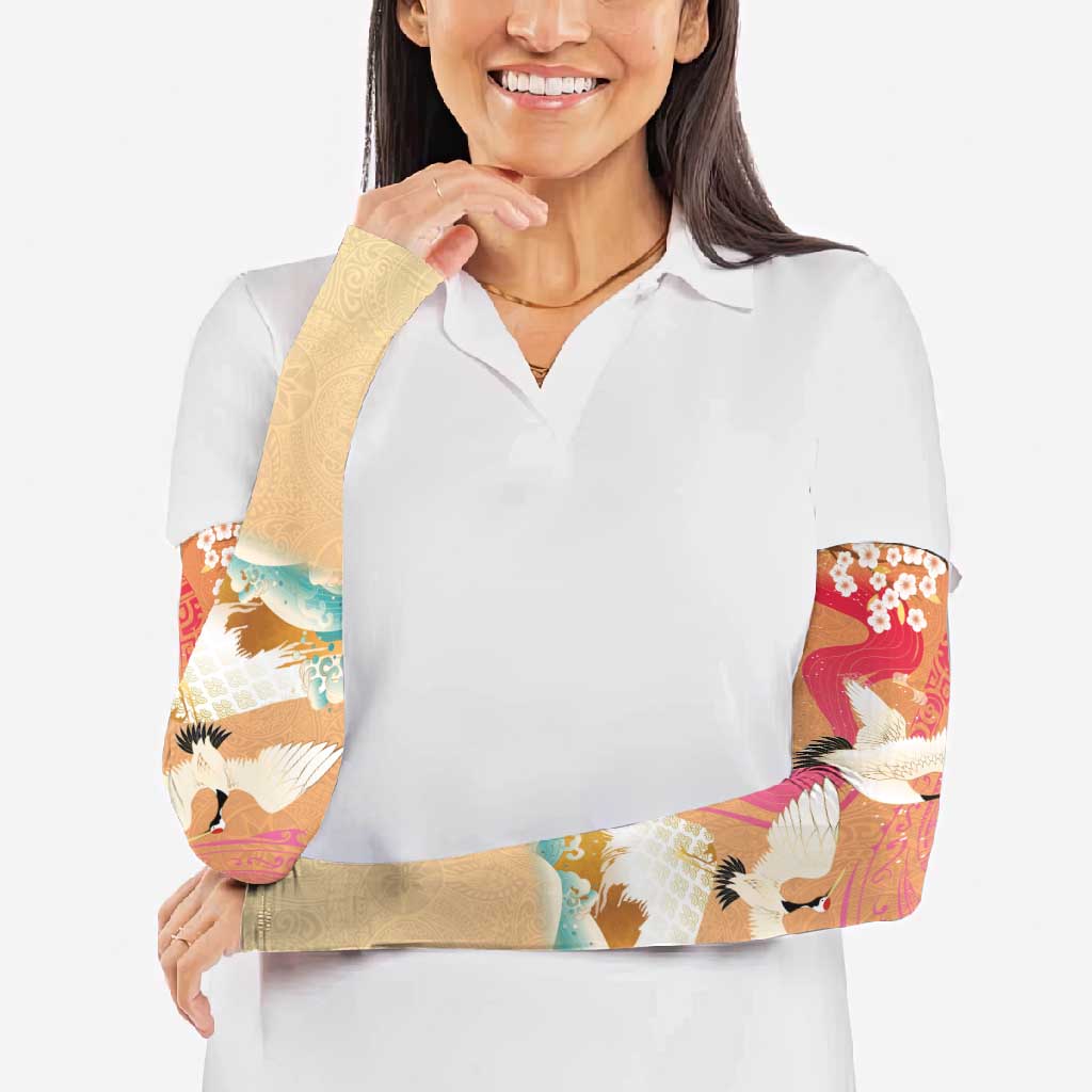 Hawaiian and Japanese Culture Together Arm Sleeves Kakau Art Tattoo with Cranes and Sakura Spring Vibe - Polynesian Pride