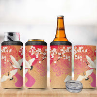 Hawaiian and Japanese Culture Together 4 in 1 Can Cooler Tumbler Kakau Art Tattoo with Cranes and Sakura Spring Vibe - Polynesian Pride