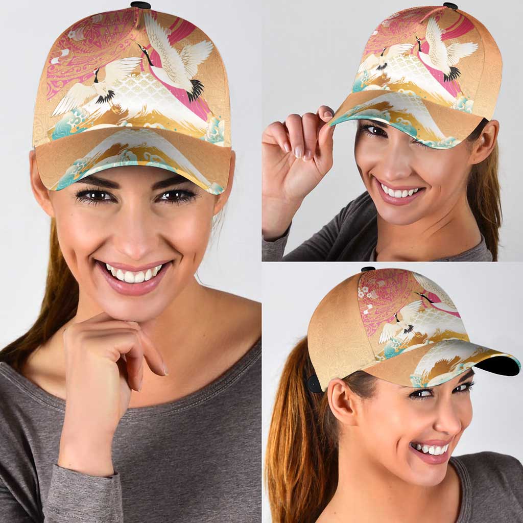 Hawaiian and Japanese Culture Together Classic Cap Kakau Art Tattoo with Cranes and Sakura Spring Vibe - Polynesian Pride