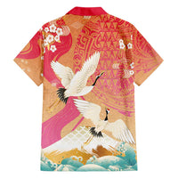 Hawaiian and Japanese Culture Together Family Matching Puletasi and Hawaiian Shirt Kakau Art Tattoo with Cranes and Sakura Spring Vibe - Polynesian Pride